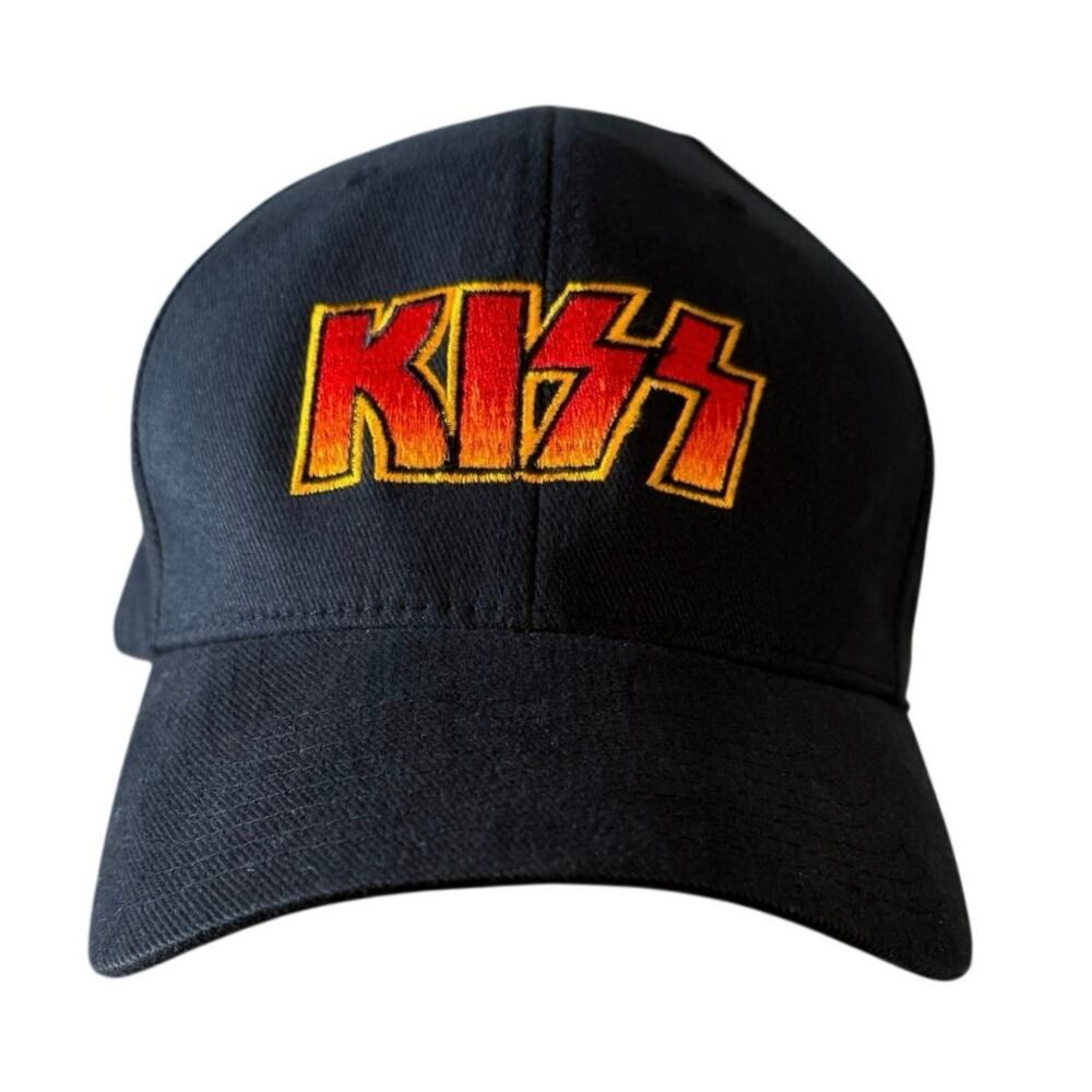 KISS Flexfit Black Ball Cap The Hottest Show On Earth Hat L-XL Rock Band